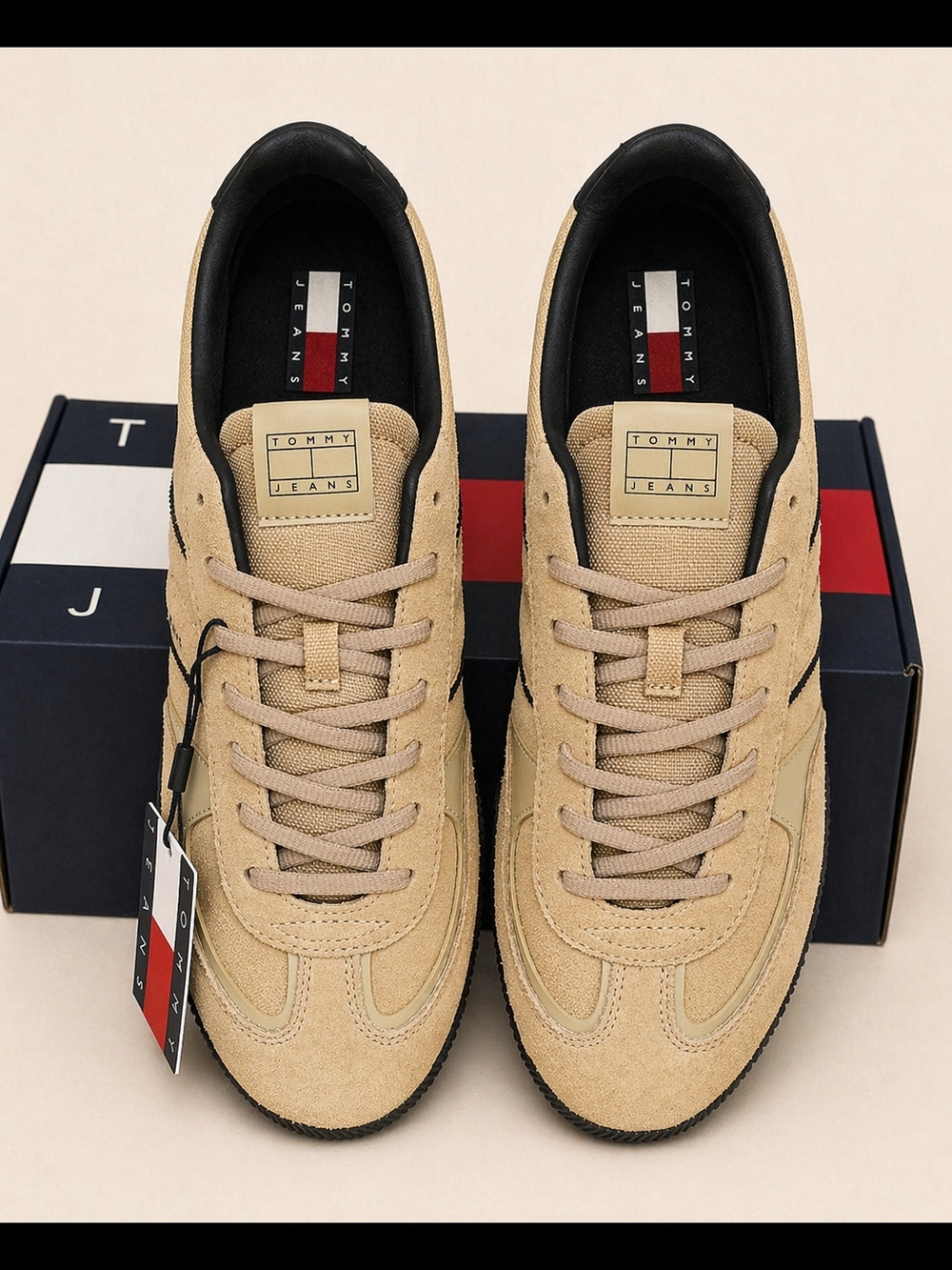 Tommy Hilfiger Beige Suede Low-Top Sneakers